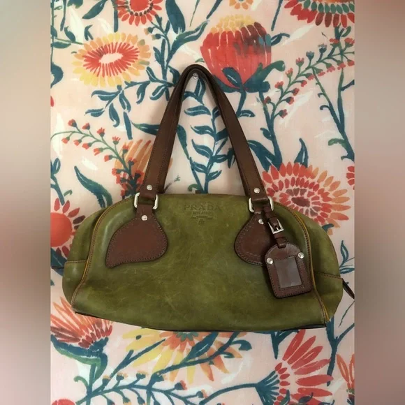 バッグ Archive PRADA suede hand bag green brown Prada Green Suede